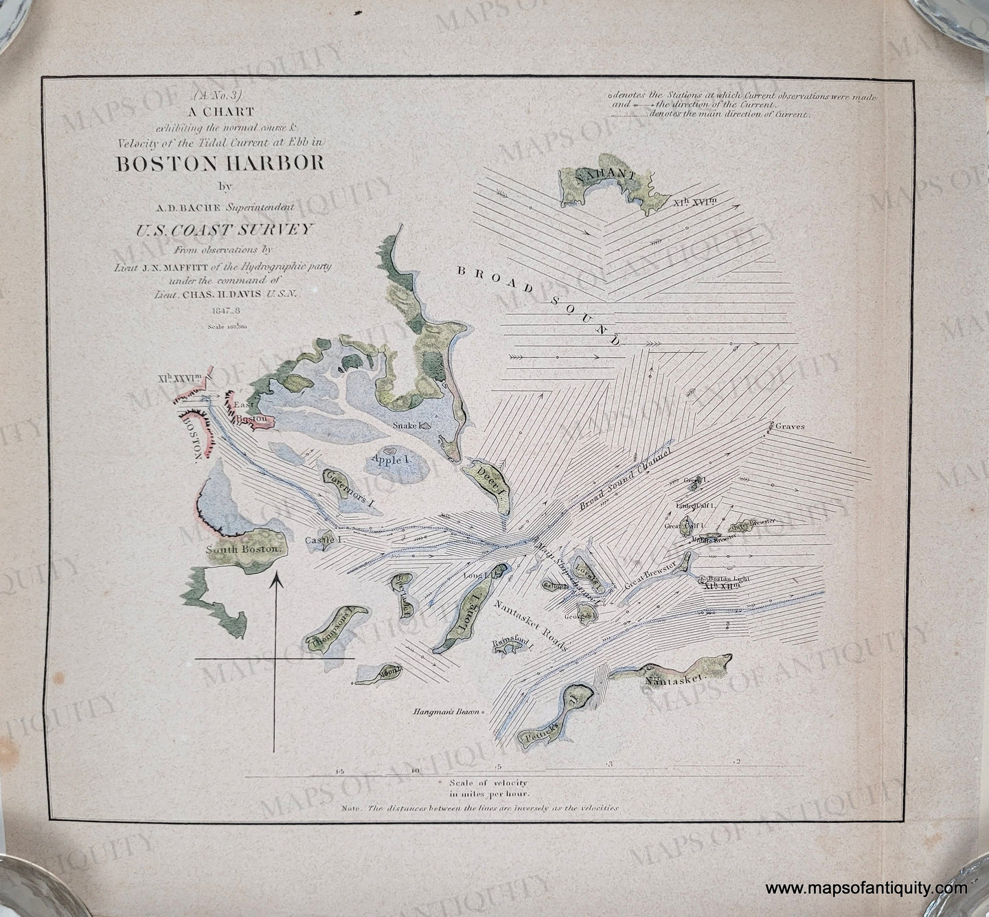 Genuine-Antique-Chart--A-No-3-A-Chart-exhibiting-the-normal-course-Velocity-of-the-Tidal-Current-at-Ebb-in-Boston-Harbor-1851-USCS-Maps-Of-Antiquity