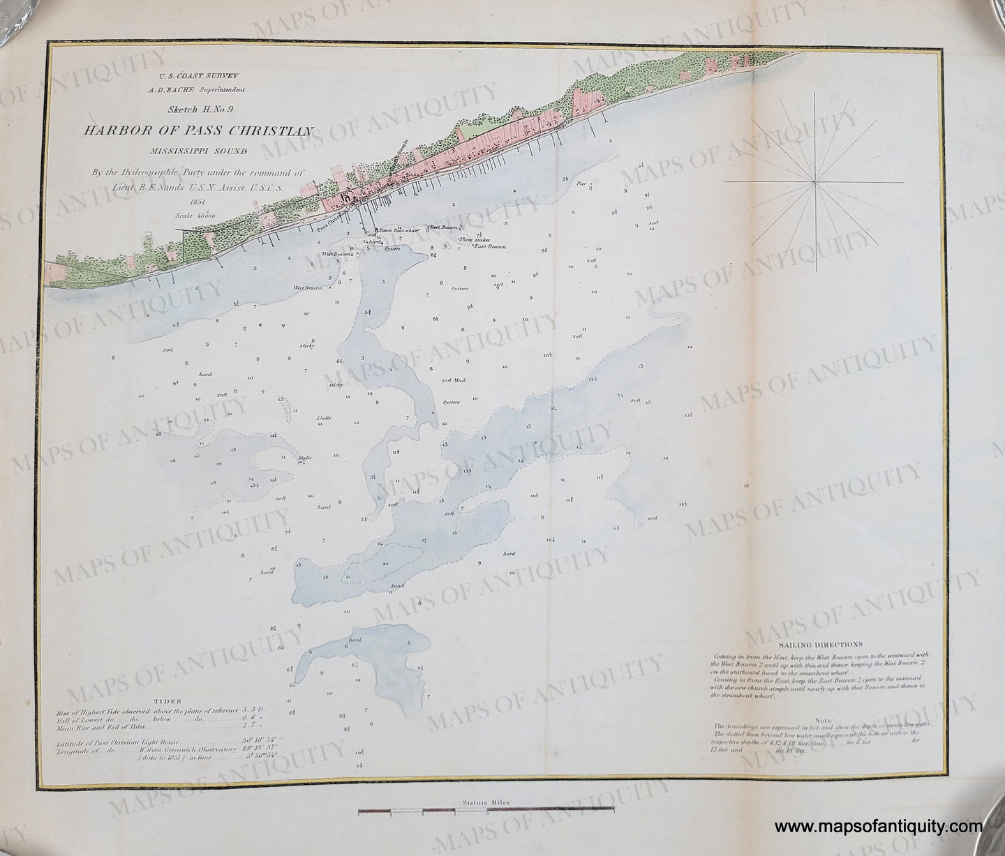 Genuine-Antique-Chart-Sketch-H-No-9-Harbor-of-Pass-Christian-Mississippi-Sound-1851-USCS-Maps-Of-Antiquity