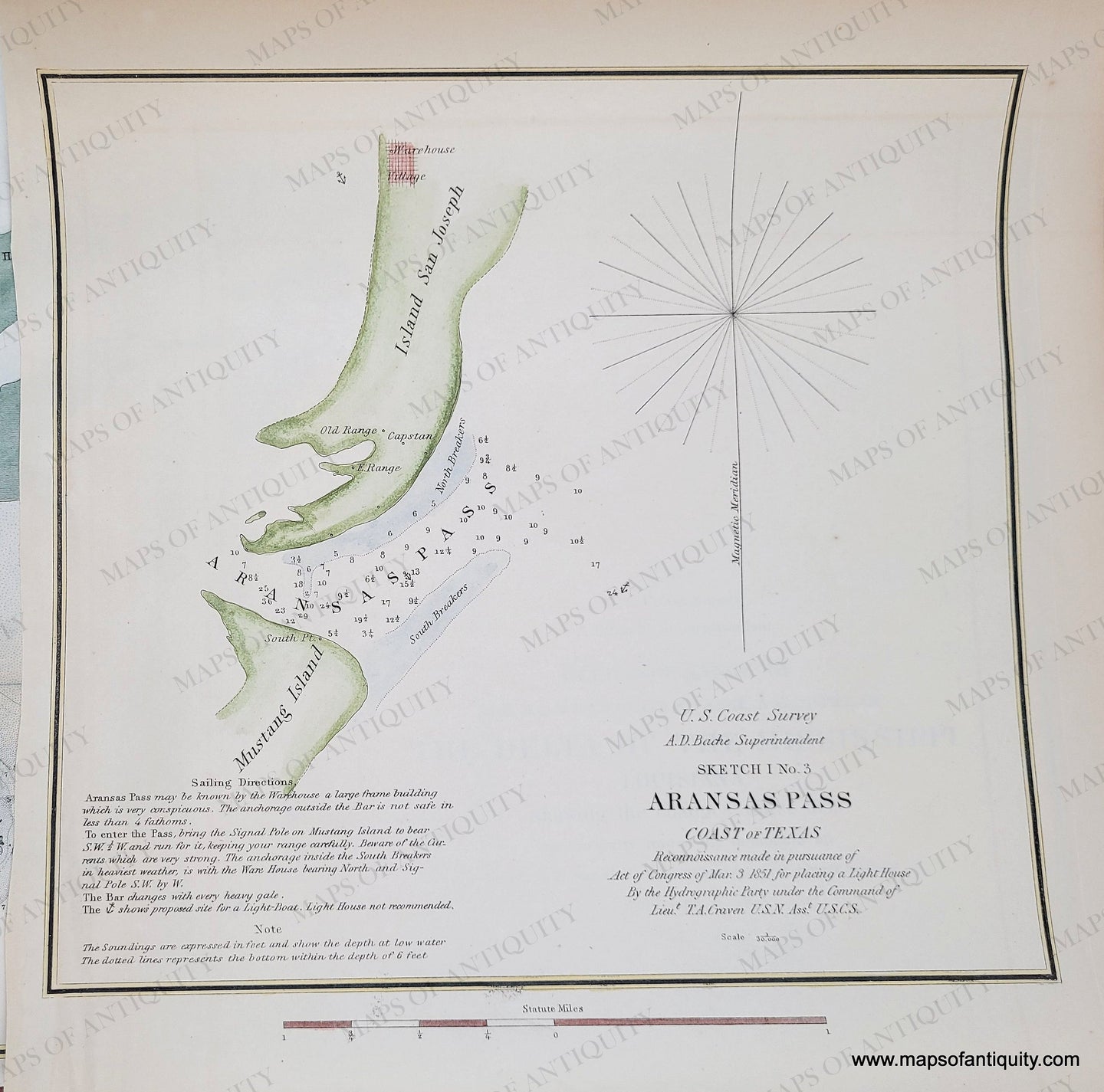 Genuine-Antique-Chart-Sketch-I-No-3-Aransas-Pass-Coast-of-Texas-1851-USCS-Maps-Of-Antiquity