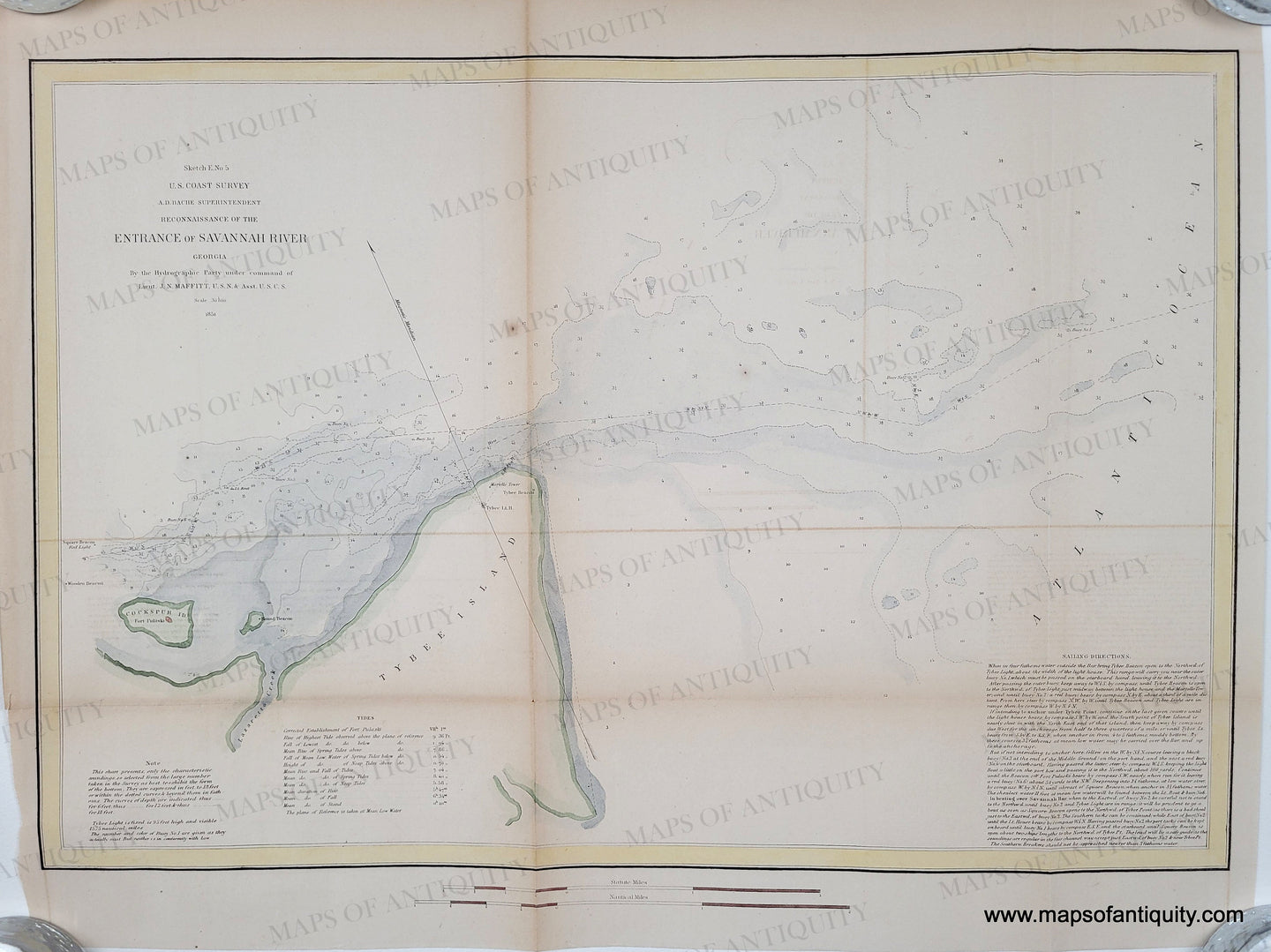 Genuine-Antique-Chart-Sketch-E-No-5-Reconnaissance-of-the-Entrance-of-Savannah-River-Georgia-1851-USCS-Maps-Of-Antiquity