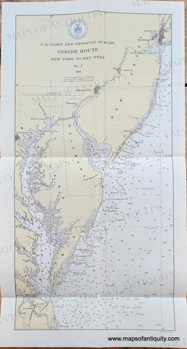 Genuine-Antique-Chart-Inside-Route-New-York-to-Cape-Henry-New-York-to-Key-West-No-1--1936-US-Coast-Geodetic-Survey-Maps-Of-Antiquity