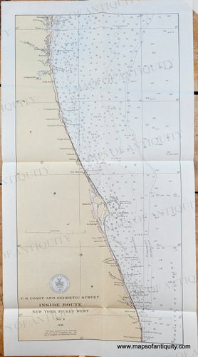 Genuine-Antique-Chart-Inside-Route-Brunswick-GA-to-Palm-Beach-FL-New-York-to-Key-West-No-4--1936-US-Coast-Geodetic-Survey-Maps-Of-Antiquity