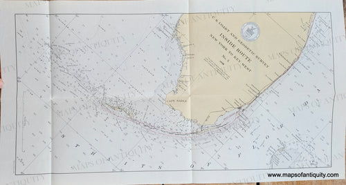 Genuine-Antique-Chart-Inside-Route-Eden-FL-to-the-Florida-Keys-New-York-to-Key-West-No-5--1936-US-Coast-Geodetic-Survey-Maps-Of-Antiquity