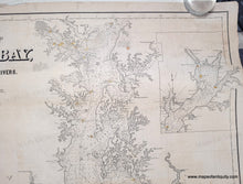 Load image into Gallery viewer, Large Antique sailing chart of Chesapeake Bay with water depths, cities, coastlines. small spots of original color indicates lighthouses.
