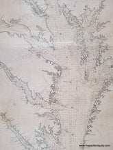 Load image into Gallery viewer, Large Antique sailing chart of Chesapeake Bay with water depths, cities, coastlines. small spots of original color indicates lighthouses.
