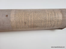 Load image into Gallery viewer, Back label on rolled chart. Large Antique sailing chart of Chesapeake Bay with water depths, cities, coastlines. small spots of original color indicates lighthouses.
