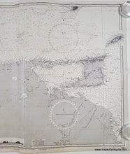 Load image into Gallery viewer, Old sailing chart of the Venezuela coast with the islands of trinidad, tobago, tortuga. Black and white with small bits of color to indicate lighthouses/buoys
