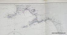 Load image into Gallery viewer, Black and white chart with small bits of color to indicate lighthouses/buoys. Old-Original-vintage-nautical-sailing-chart-1894-1973-Mediterranean-Italy-West-Coast-Naples-to-Cape-Bonifati-From-Italian-Government-Surveys-1883-8-genuine-Chart
