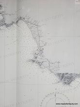 Load image into Gallery viewer, Black and white chart with small bits of color to indicate lighthouses/buoys. Old-Original-vintage-nautical-sailing-chart-1894-1973-Mediterranean-Italy-West-Coast-Naples-to-Cape-Bonifati-From-Italian-Government-Surveys-1883-8-genuine-Chart
