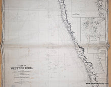 Load image into Gallery viewer, 1871 - Coast of Western India from Cape Comorin  to Bombay Compiled chiefly from the surveys made by order of the Honorable East India Company  - Genuine Antique Chart
