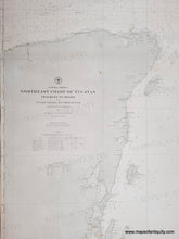 Load image into Gallery viewer, 1888 - Central America, Northeast Coast of Yucatan, Progreso to Belize with Yucatan Channel and Campeche Bank - Genuine Antique Chart
