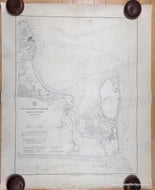 Old sailing chart map of Edgartown Harbor, Martha's Vineyard. black and white with some topographic information in the land