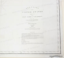 Load image into Gallery viewer, antique sailing chart of the coast of the US from North Carolina up to Block Island Rhode Island. With water depths, rivers, bays, harbors. Red and yellow dots indicate lighthouses. Clean black and white look. authentic antique
