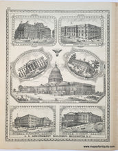 Load image into Gallery viewer, 1883 - Tunison&#39;s Massachusetts, Connecticut and Rhode Island verso: US Government Buildings in Washington DC and Presidents- Antique Map
