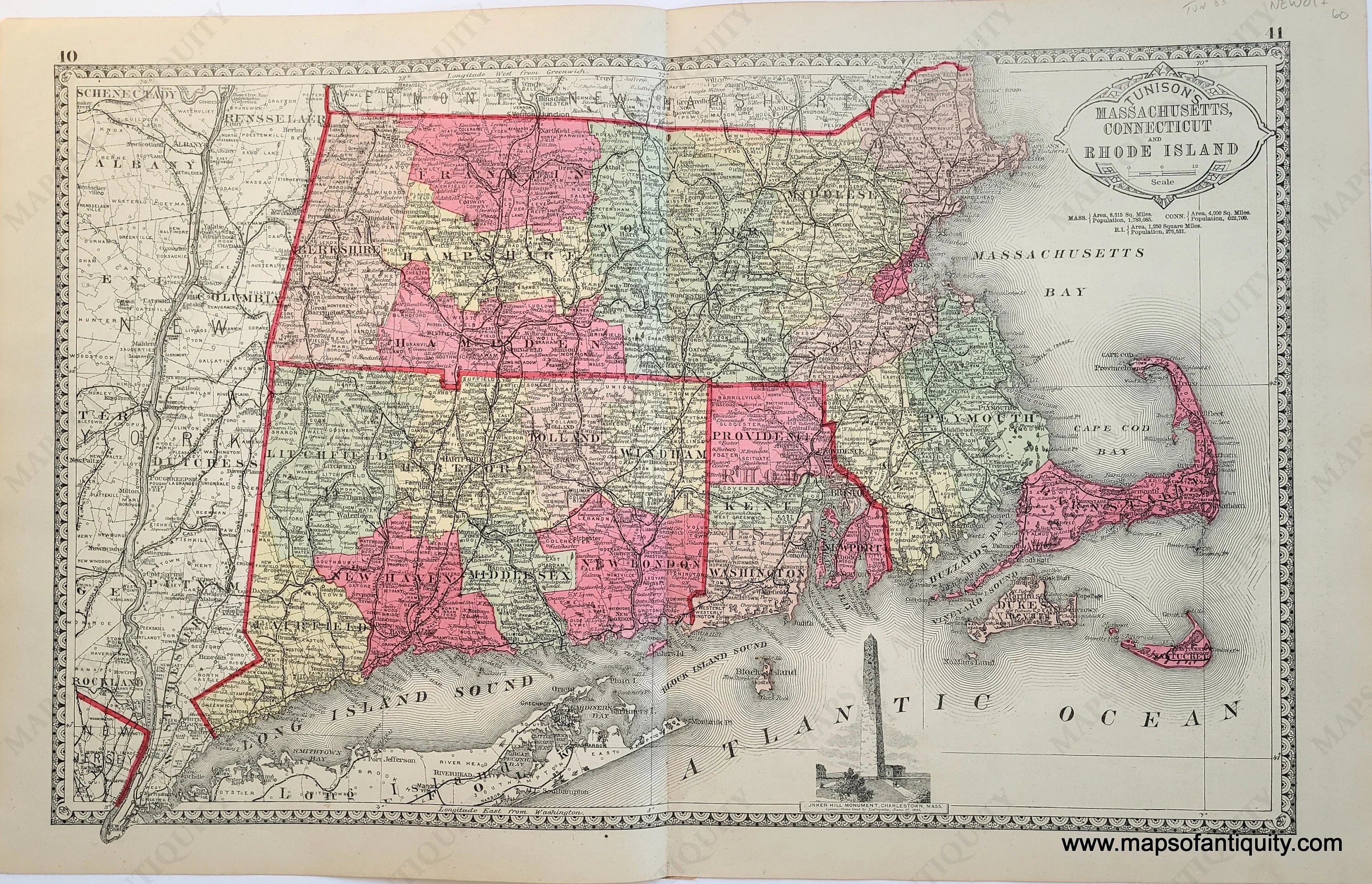 1883 - Tunison's Massachusetts, Connecticut and Rhode Island verso: US ...