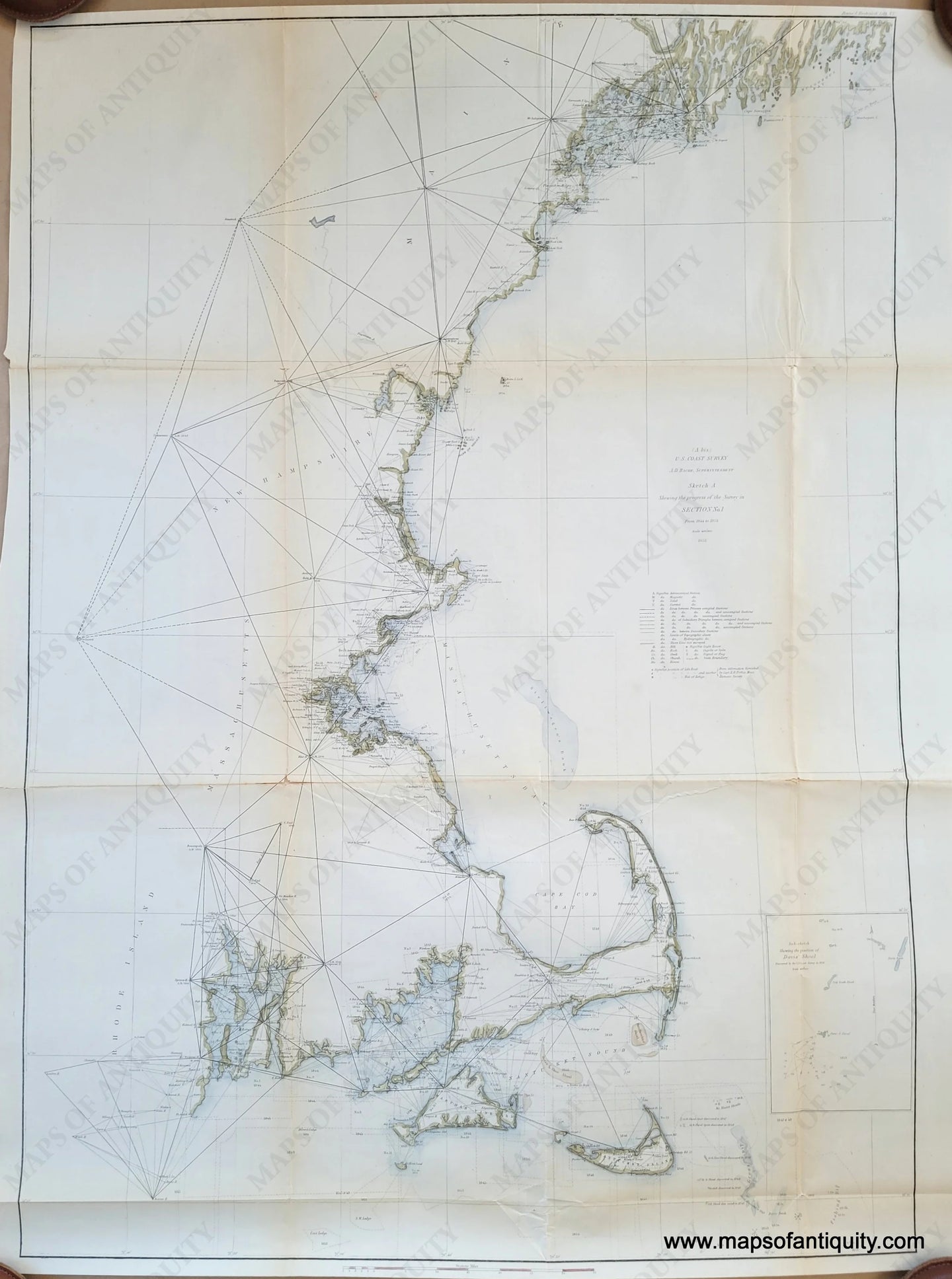 1855 - Sketch A Shewing The Progress Of Survey In Section No. 1 1844 To Antique Chart Genuine Report