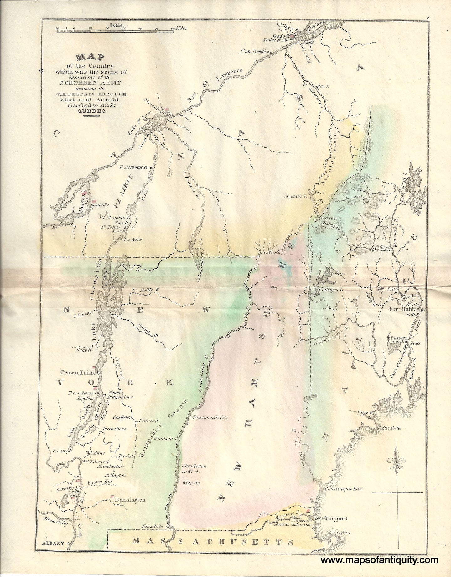 1832 - A Map of the Country which was the scene of operations of The Northern Army including the Wilderness through which General Arnold marched to attack Quebec Revolutionary War Life of George Washington - Antique Map