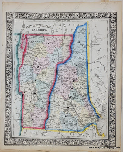 Antique-Hand-Colored-Map-New-Hampshire-and-Vermont-United-States-New-England-1862-Mitchell-Maps-Of-Antiquity