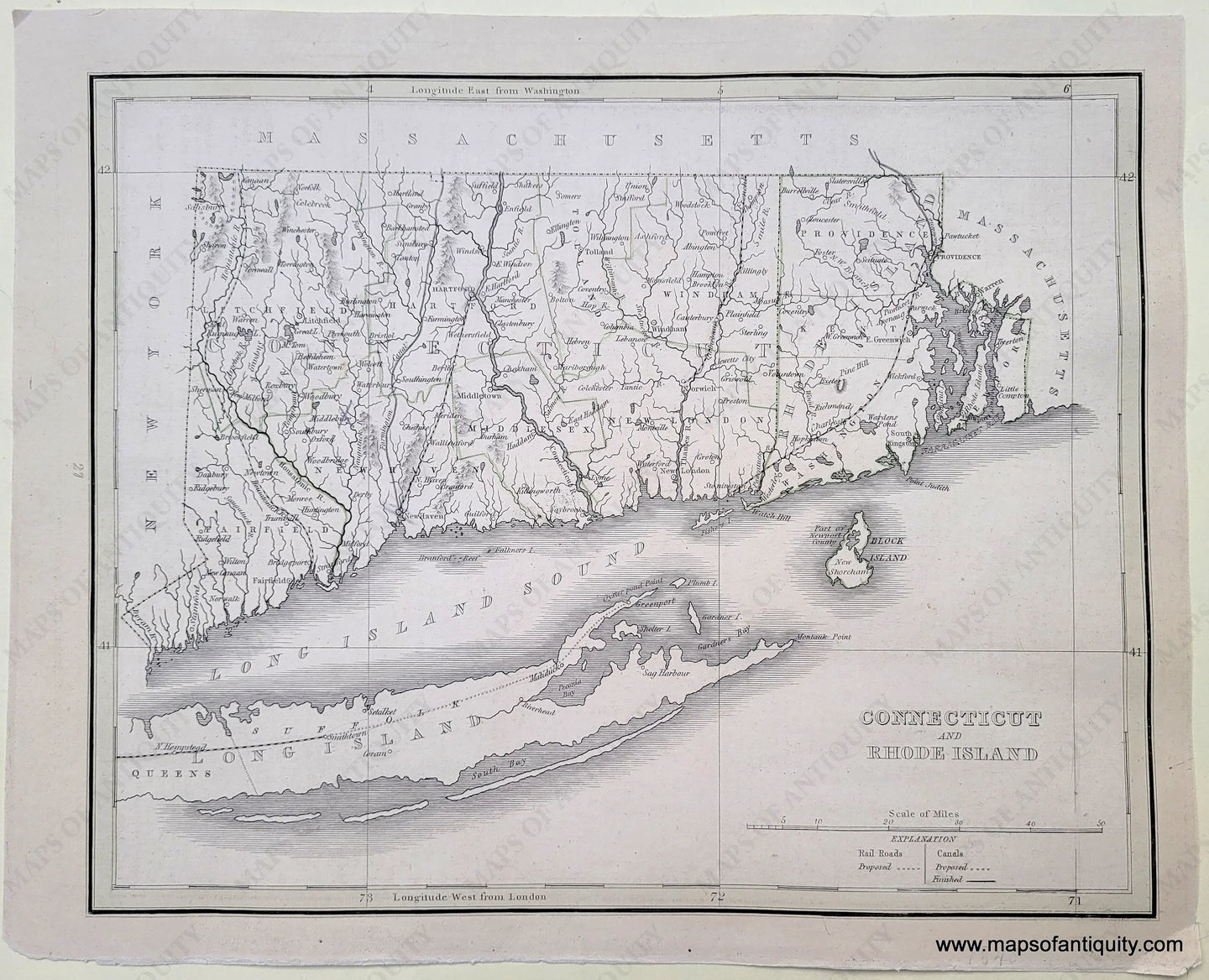 Antique-Hand-Colored-Map-Connecticut-and-Rhode-Island-**********-New-England-Connecticut-Rhode-Island-1835-T.G.-Bradford-Maps-Of-Antiquity