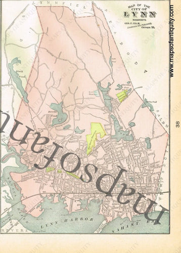 Antique-Printed-Color-Map-and-Map-of-The-City-of-Lynn-Massachusetts-United-States-Northeast-1900-Cram-Maps-Of-Antiquity