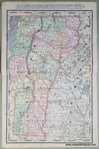 Antique-Printed-Color-Map-Vermont-verso:-Map-of-the-White-Mountains-(New-Hampshire)-and-Map-of-The-Adirondack-Mts.-and-Map-of-the-City-of-Lowell-Massachusetts-and-Map-of-The-City-of-Lynn-Massachusetts-United-States-Northeast-1900-Cram-Maps-Of-Antiquity