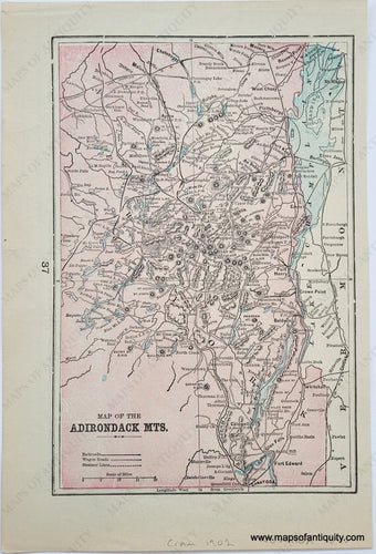 Antique-Printed-Color-Map-of-The-Adirondack-Mts.-United-States-Northeast-1900-Cram-Maps-Of-Antiquity