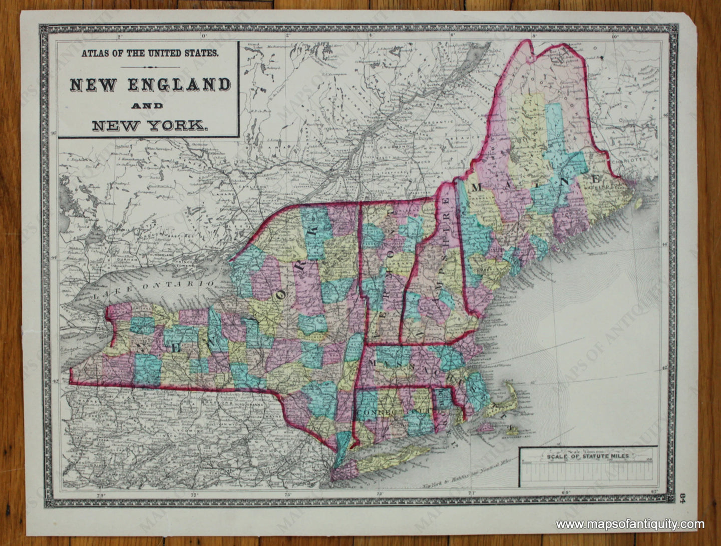 Antique-Hand-Colored-Map-Atlas-of-the-United-States:-New-England-and-New-York-United-States-Northeast-General/New-England-New-York-State-1872-Walling-Gray-&-Lloyd-and-Co.-Maps-Of-Antiquity