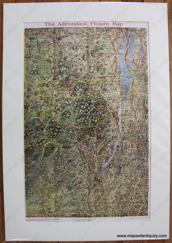 Antique-Printed-Color-Pictorial-Map-The-Adirondack-Picture-Map-1920-E.A.-Knight-Northeast--1900s-20th-century-Maps-of-Antiquity