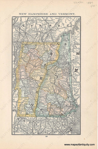 Genuine Antique Map-New Hampshire and Vermont-1884-Rand McNally & Co-Maps-Of-Antiquity