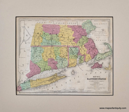 Genuine-Antique-Map-Map-No-2---Eastern-States-Designed-to-Accompany-Smiths-Geography-for-Schools-New-England--1843-Sherman-Smith-Maps-Of-Antiquity-1800s-19th-century