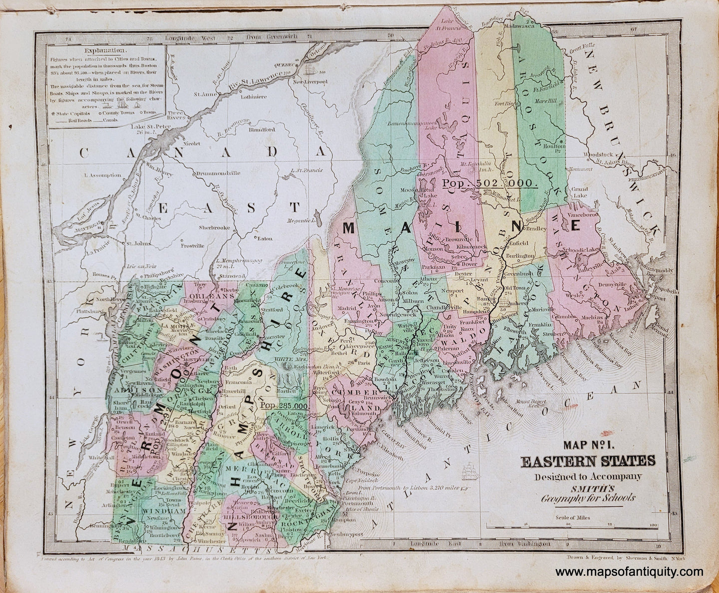 Genuine-Antique-Map-Map-No-1-Eastern-States-1839-Smith-Paine-Burgess-Maps-Of-Antiquity