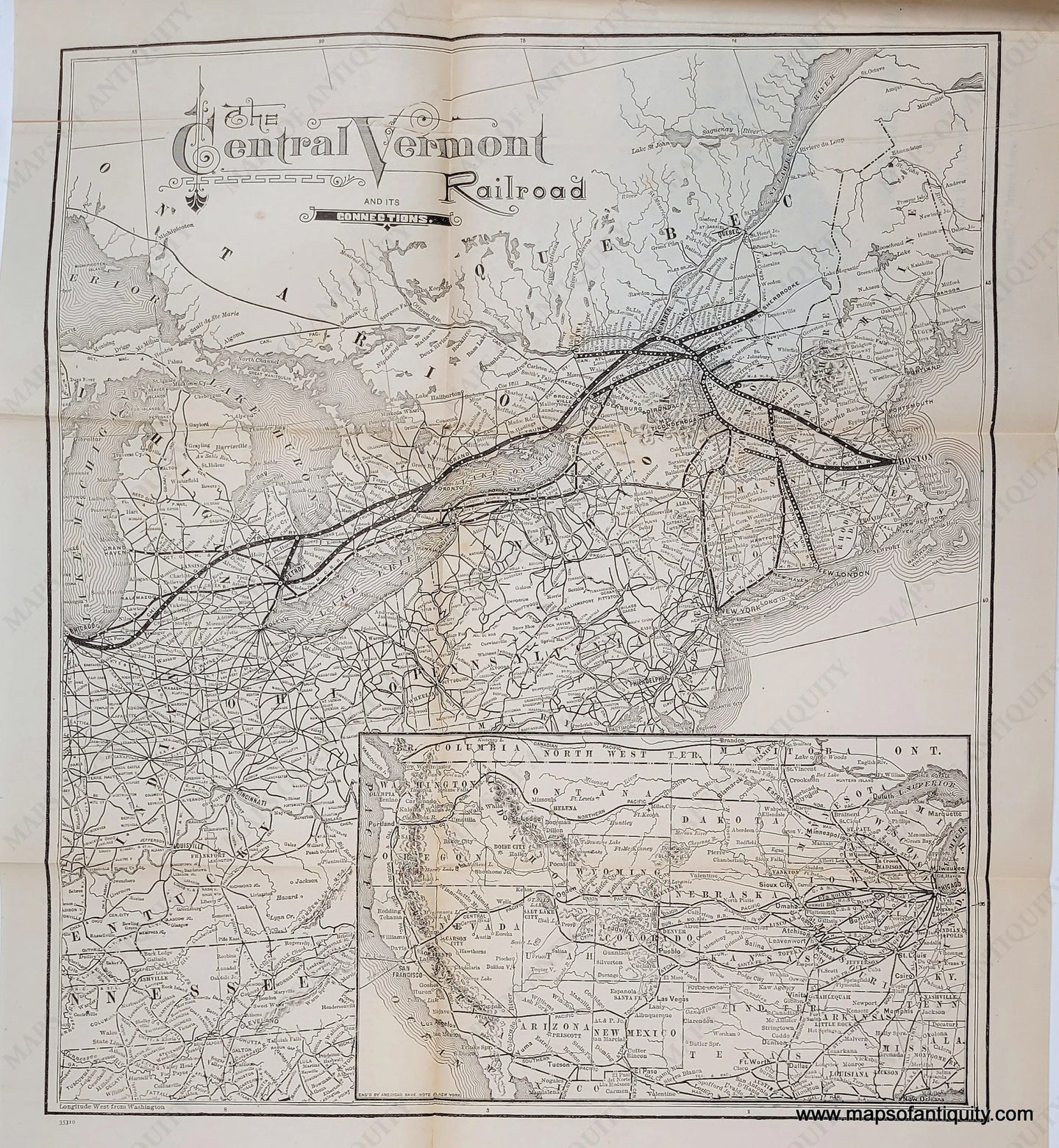 Genuine-Antique-Map-The-Central-Vermont-Railroad-and-its-Connections-1890-American-Bank-Note-Co--Maps-Of-Antiquity