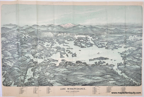 Antique view map of Lake Winnipesaukee, New Hampshire. Genuine-Antique-Bird's-Eye-View-Map-Lake-Winnipesaukee-Mount-Washington-New-Hampshire-NH-United-States-Northeast-1909-Walker-Maps-Of-Antiquity