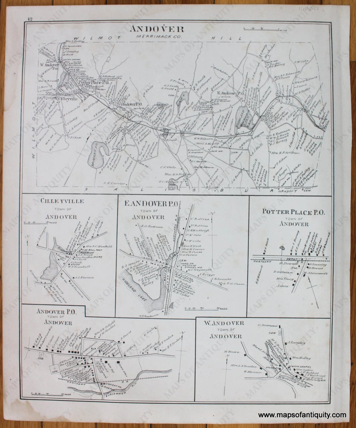 Antique-Map-Andover-(NH)-New-Hampshire--1892-Hurd-Maps-Of-Antiquity