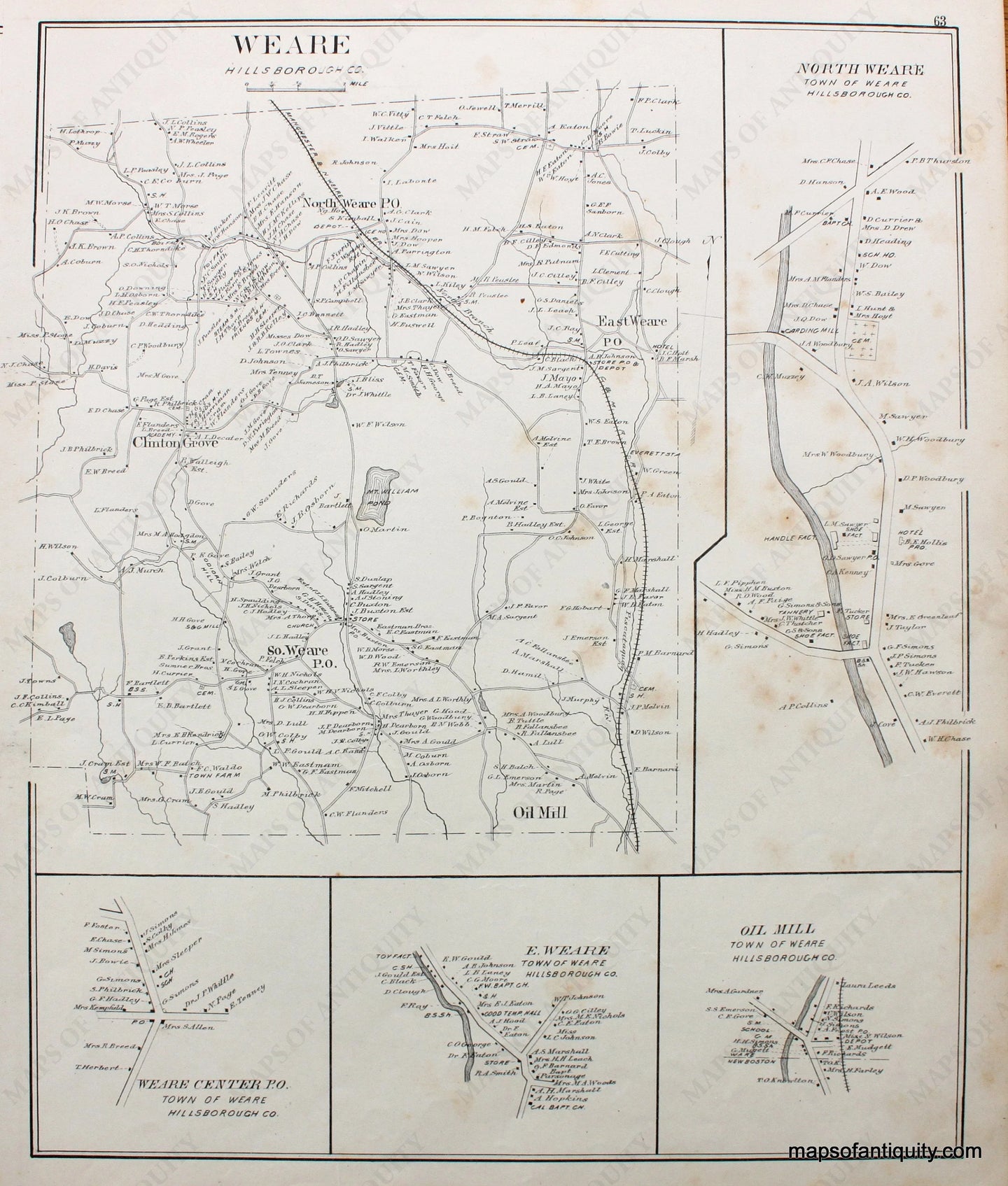 Antique-Map-Weare-(NH)-New-Hampshire--1892-Hurd-Maps-Of-Antiquity