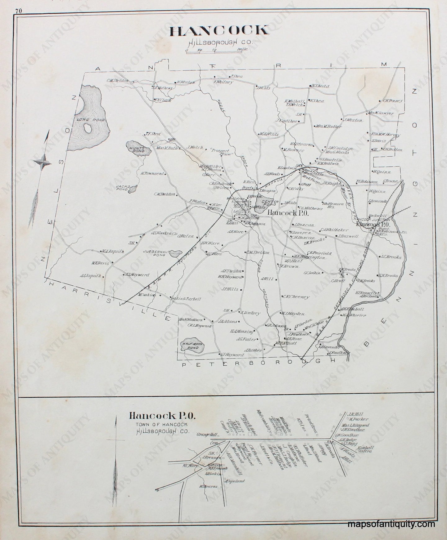 Antique-Map-Hancock-(NH)-New-Hampshire--1892-Hurd-Maps-Of-Antiquity