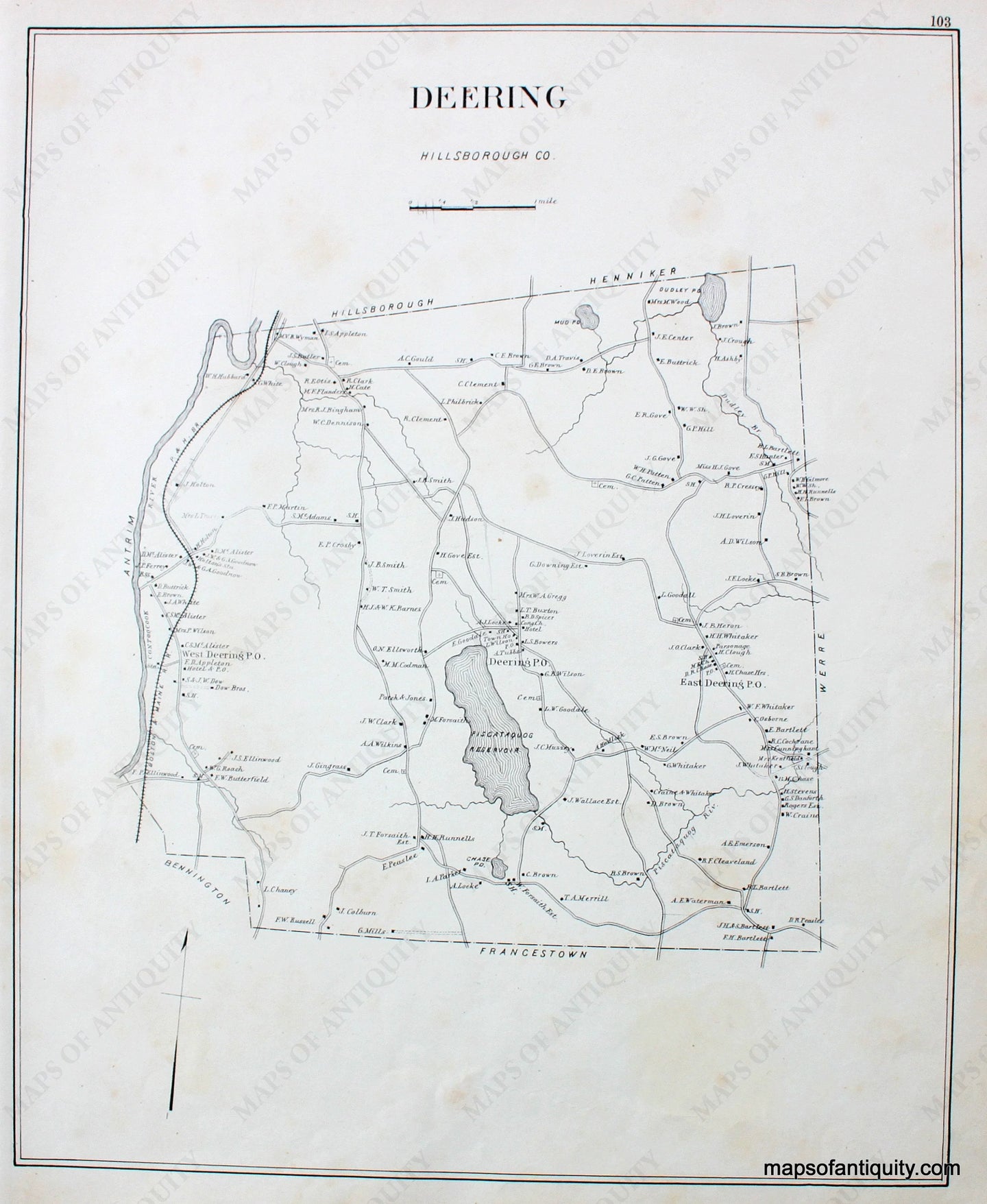 Antique-Map-Deering-(NH)-New-Hampshire--1892-Hurd-Maps-Of-Antiquity