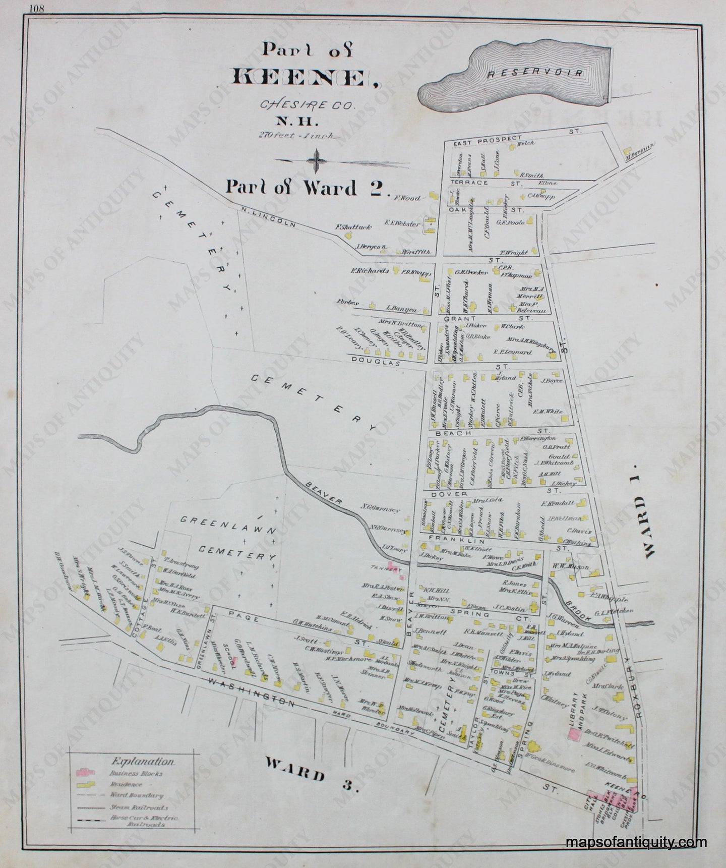 Antique-Map-Part-of-Keene-Part-of-Ward-2-Ward-1-Ward-3-(NH)-New-Hampshire--1892-Hurd-Maps-Of-Antiquity