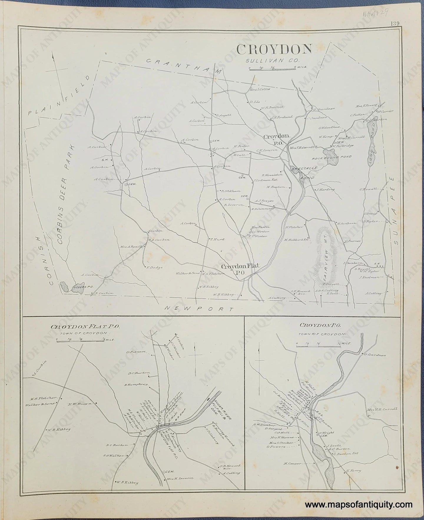 Antique-Map-Croydon-(NH)-New-Hampshire--1892-Hurd-Maps-Of-Antiquity