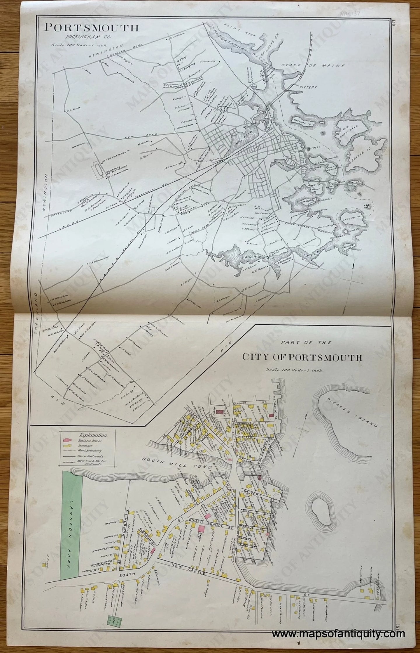 NHA137-Antique-Map-Portsmouth-and-City-of-Portsmouth-NH-New-Hampshire--1892-Hurd