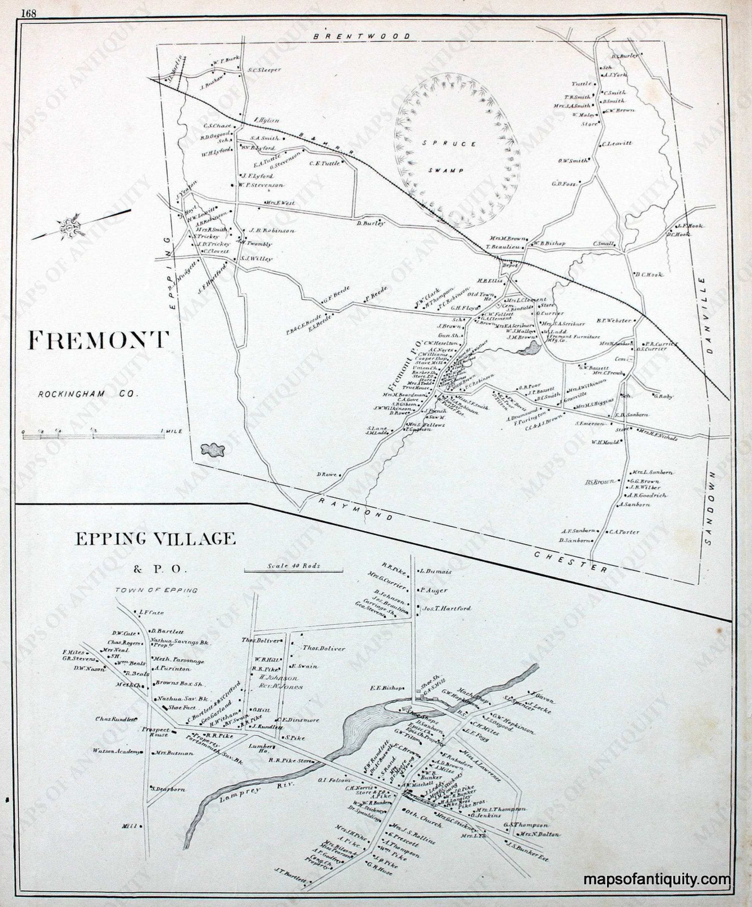 1892 - Fremont, Epping Village (NH) - Antique Map – Maps of Antiquity