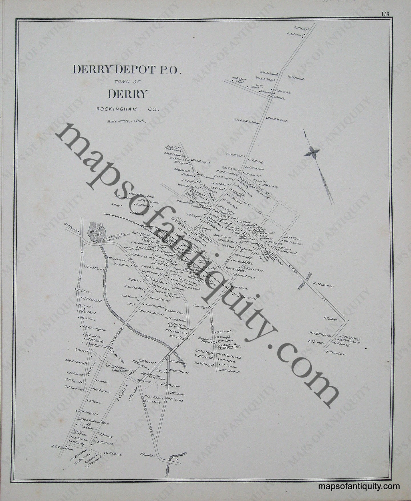 Antique-Map-Derry-(NH)-New-Hampshire--1892-Hurd-Maps-Of-Antiquity