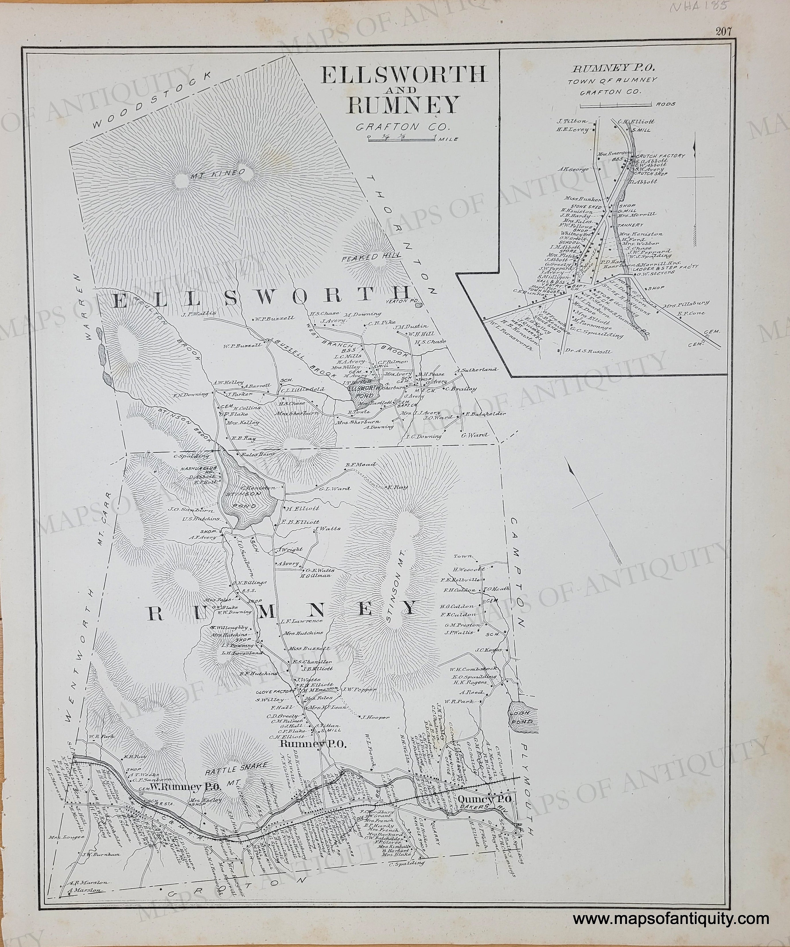 1892 - Ellsworth and Rumney (NH) - Antique Map – Maps of Antiquity