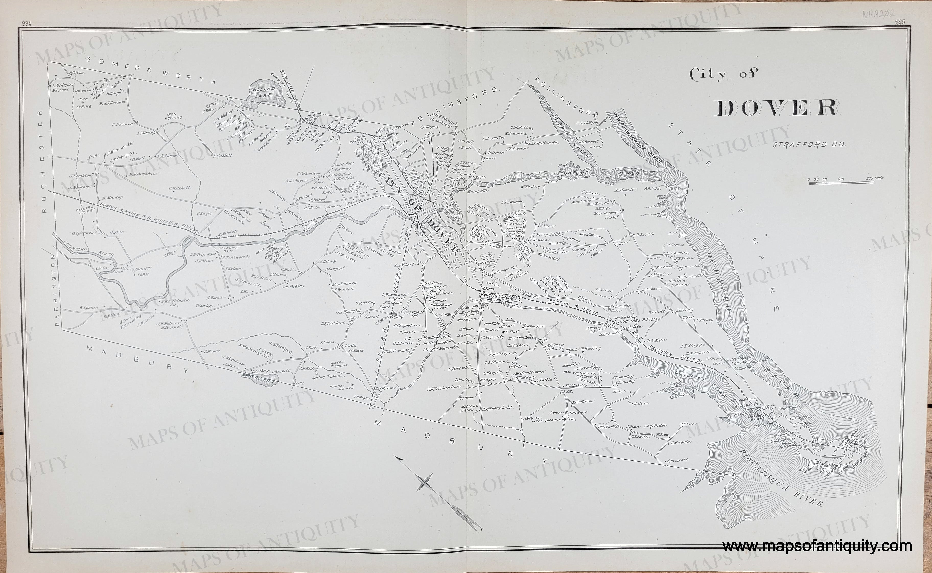 1892 - City of Dover (NH) - Antique Map – Maps of Antiquity