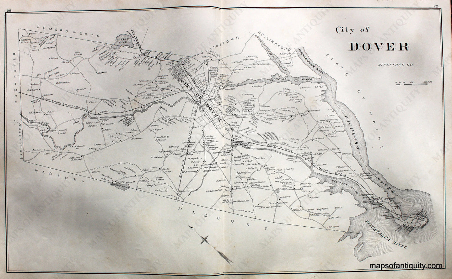 Antique-Map-City-of-Dover-(NH)-New-Hampshire--1892-Hurd-Maps-Of-Antiquity