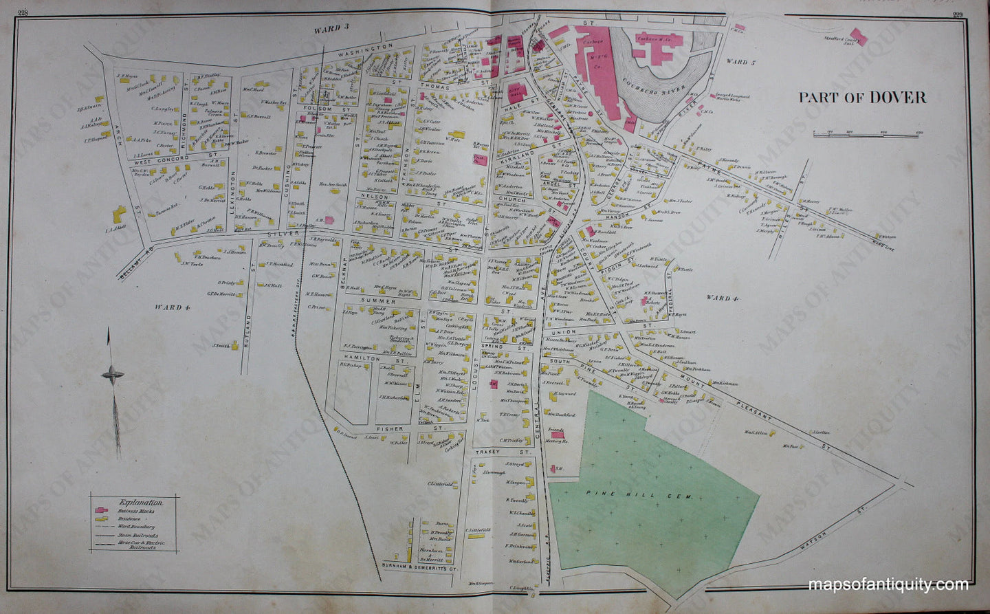 Antique-Map-Part-of-Dover-(NH)-New-Hampshire--1892-Hurd-Maps-Of-Antiquity