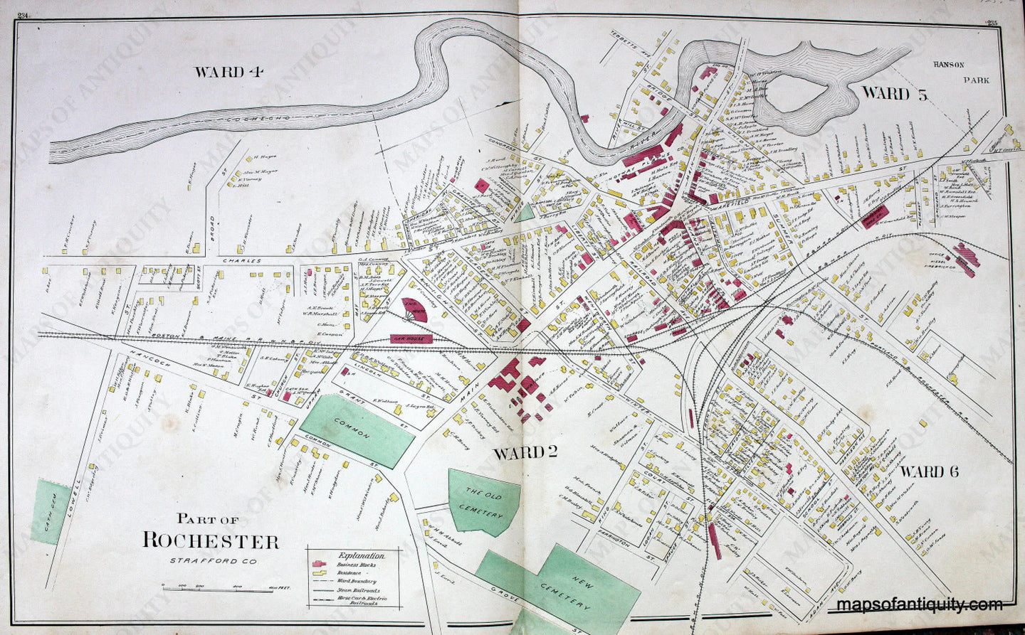 Antique-Map-Part-of-Rochester-Ward-4-Ward-2-Ward-5-Ward-6--(NH)-New-Hampshire--1892-Hurd-Maps-Of-Antiquity