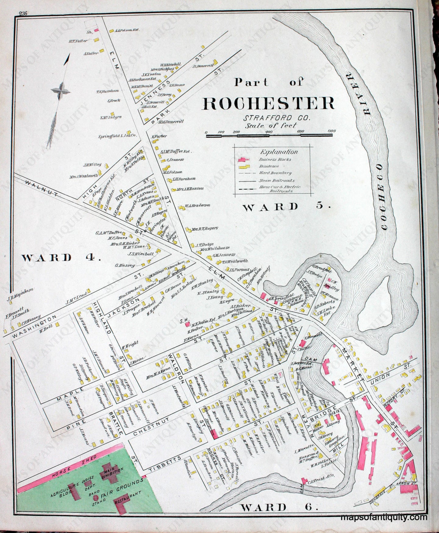 Antique-Map-Part-of-Rochester-Ward-4-Ward-5-Ward-6.-(NH)-New-Hampshire--1892-Hurd-Maps-Of-Antiquity