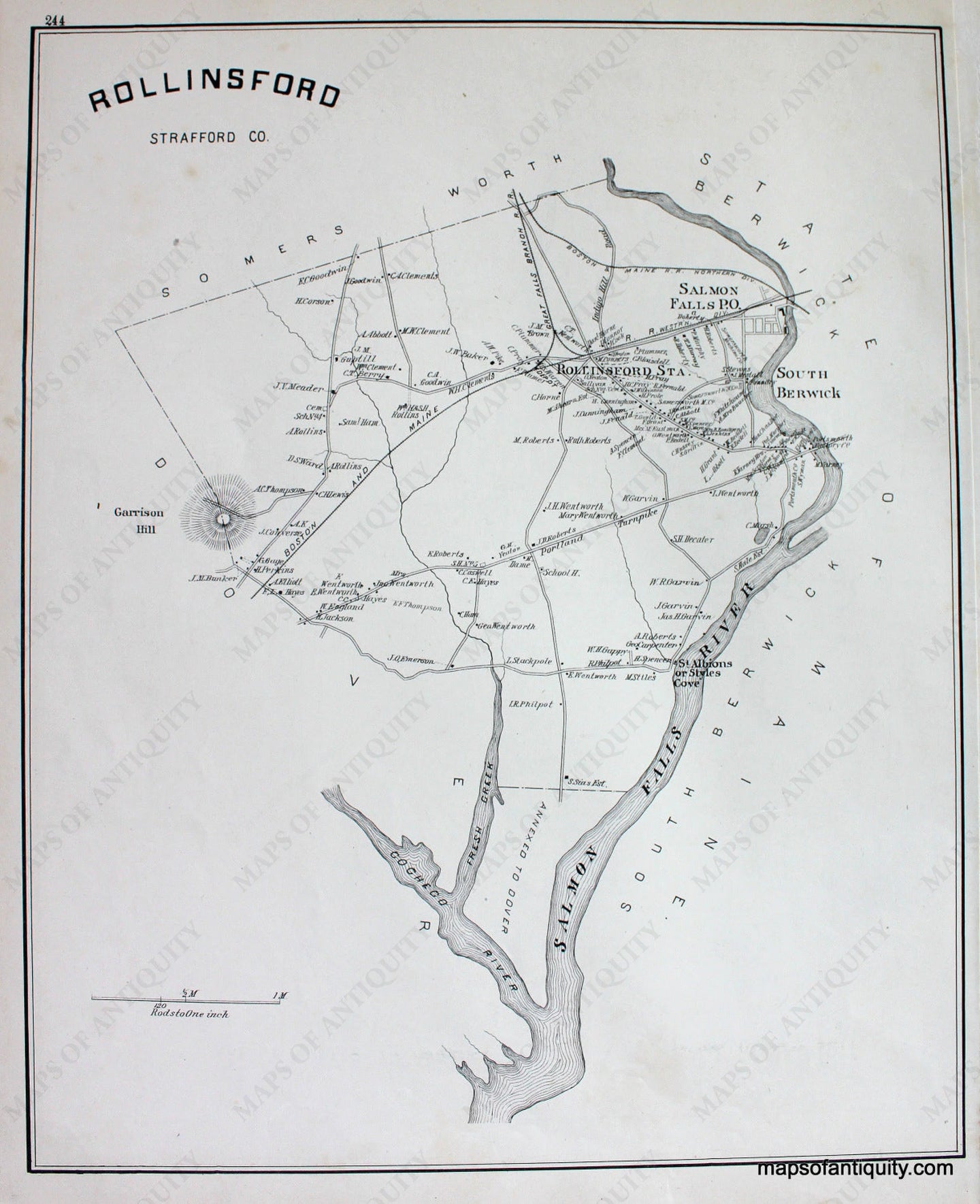 Antique-Map-Rollinsford-(NH)-New-Hampshire--1892-Hurd-Maps-Of-Antiquity