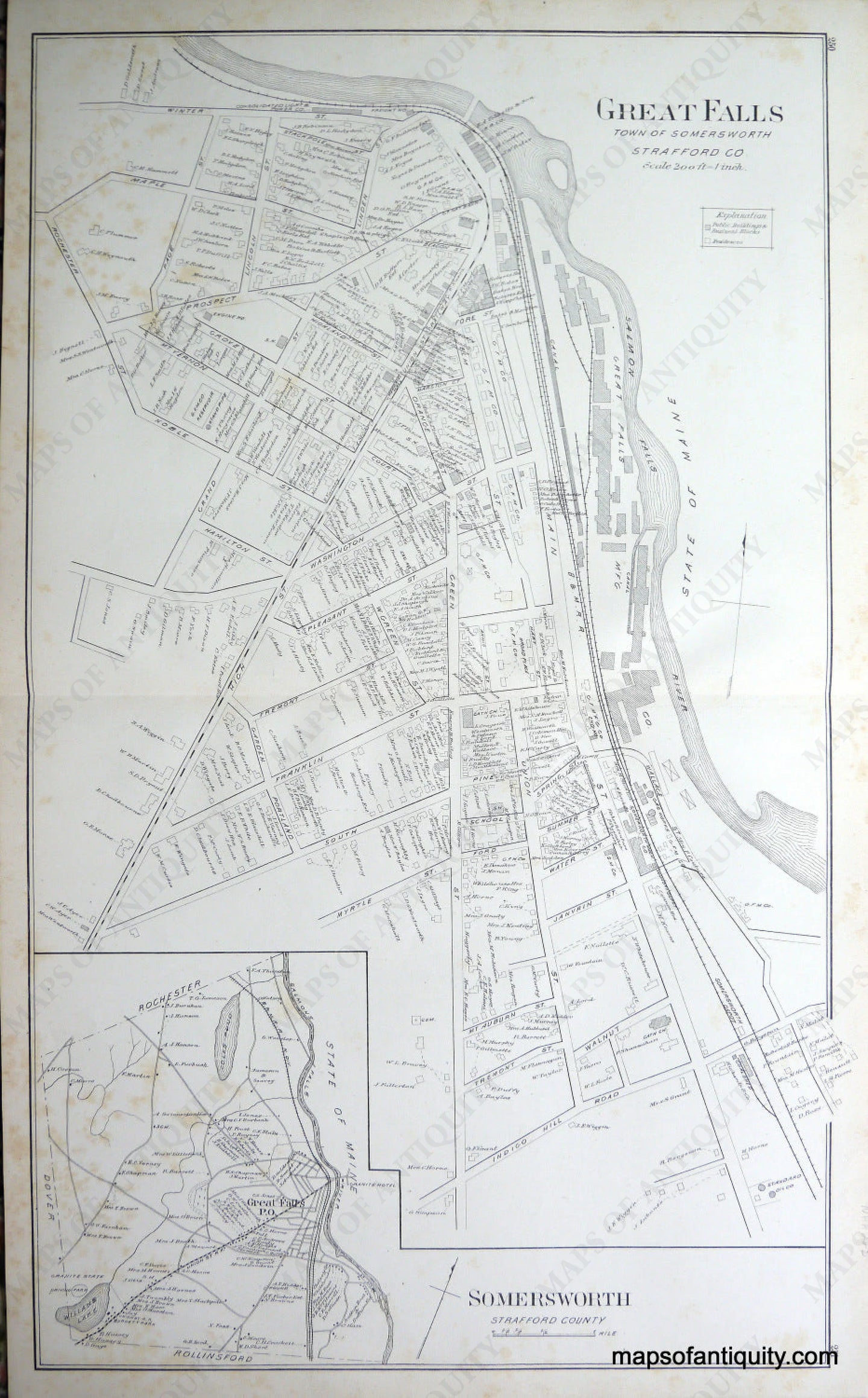 Antique-Map-Great-Falls-Somersworth-(NH)-New-Hampshire--1892-Hurd-Maps-Of-Antiquity